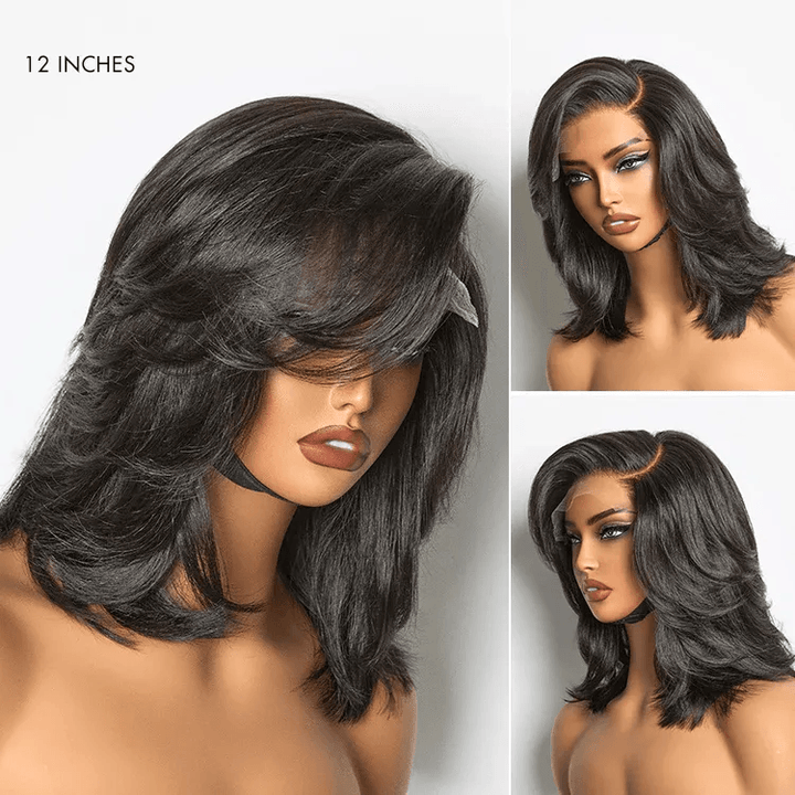 Effortlessly Chic Layered Haircut Wavy Glueless 6x4 Lace Short Wig TianaHair