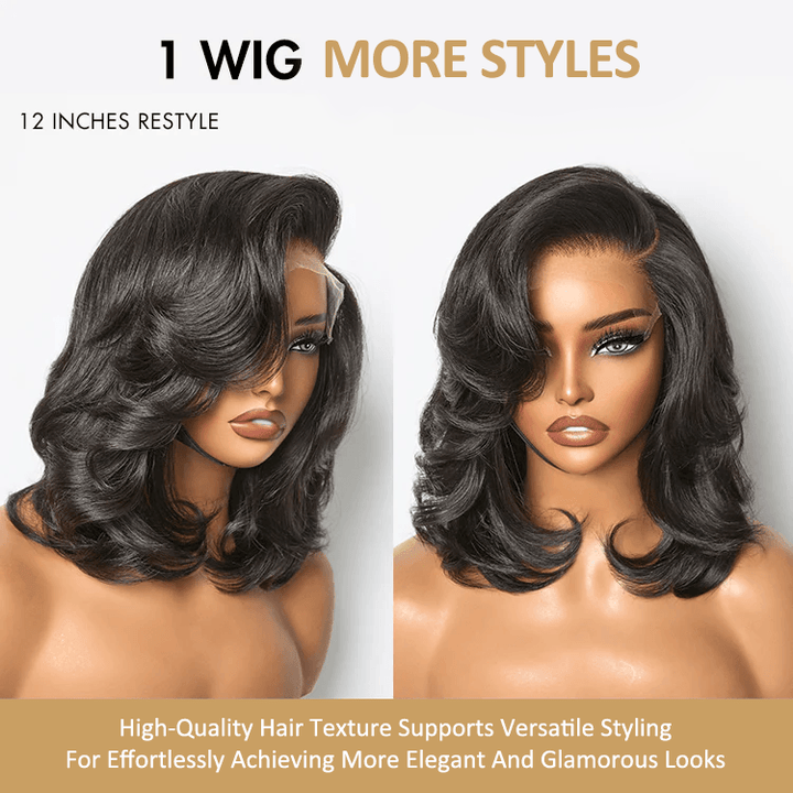 Effortlessly Chic Layered Haircut Wavy Glueless 6x4 Lace Short Wig TianaHair