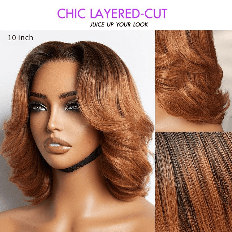 Elegant Boss Vibe Short Pixie Cut Ombre Ginger Glueless 4x4 Lace Wig Ready to Go TianaHair