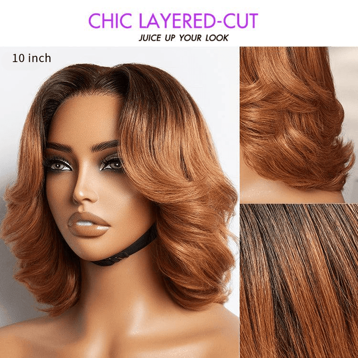Elegant Boss Vibe Short Pixie Cut Ombre Ginger Glueless 4x4 Lace Wig Ready to Go TianaHair