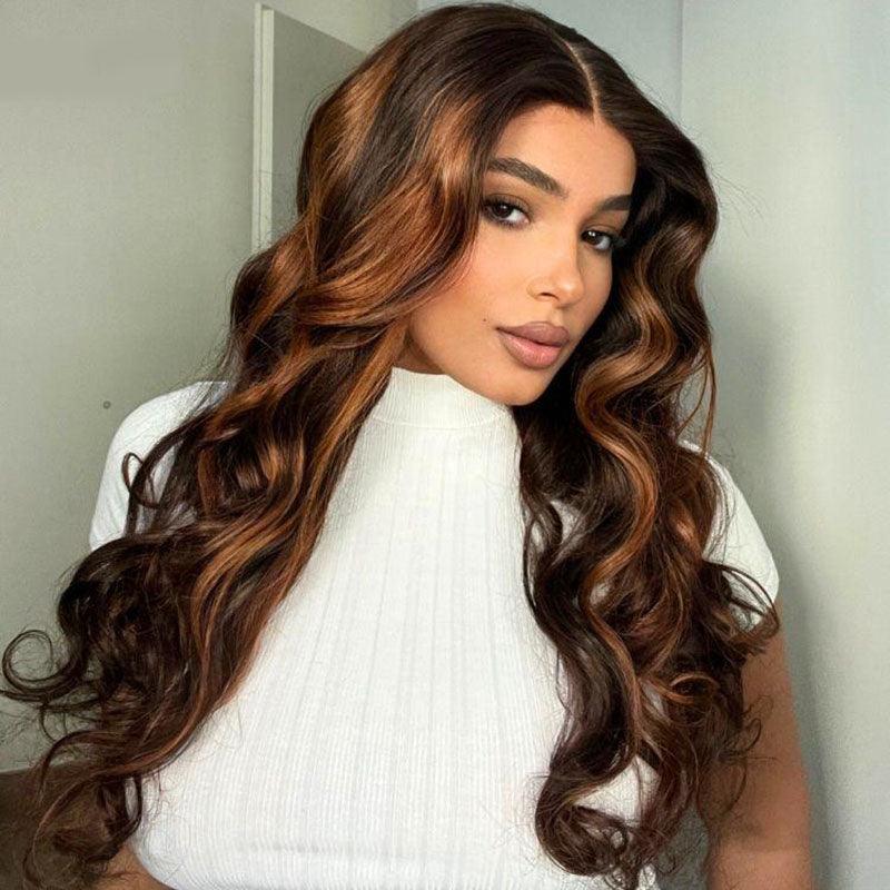 Elegant Copper Ombre Highlights Loose Body Wave Glueless 6x4 Lace Wig TianaHair