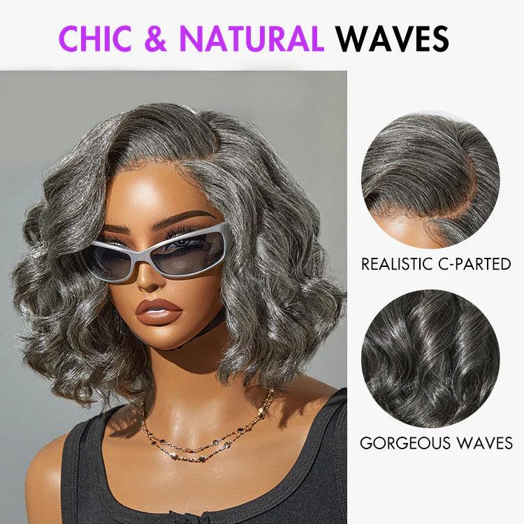 Elegant Salt & Pepper Loose Body Wave Glueless 4x4 Lace Short Wig TianaHair