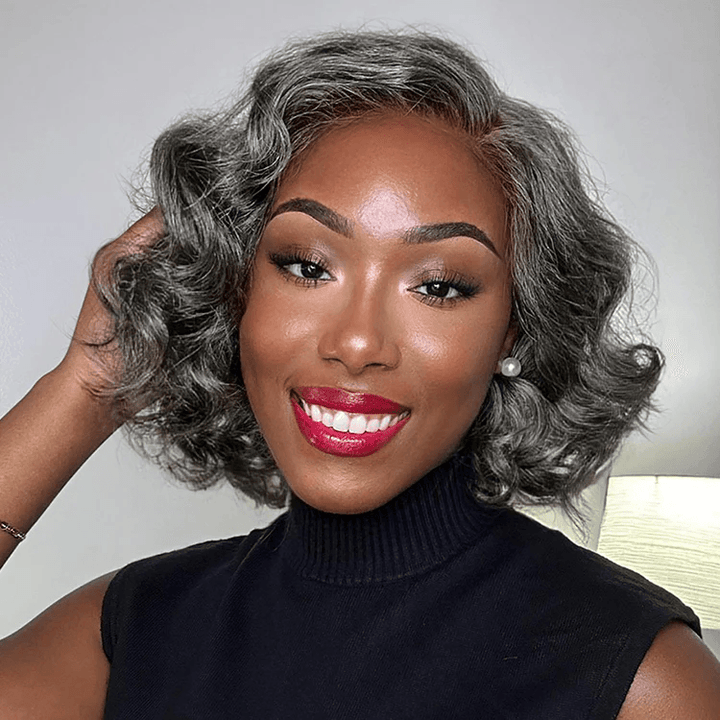 Elegant Salt & Pepper Loose Body Wave Glueless 4x4 Lace Short Wig TianaHair