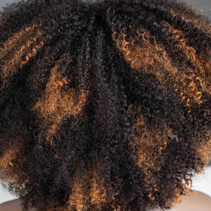 Golden Copper Highlights Afro Curly Glueless Short Curly Wig with Bangs TianaHair