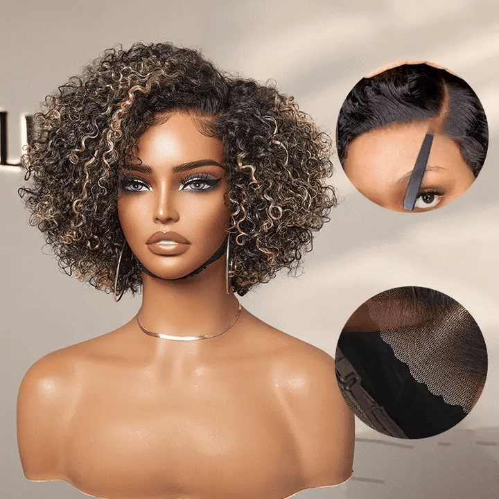 Honey Blonde Highlight 6X4 Lace Wear And Go Glueless Classic Short Wig TianaHair