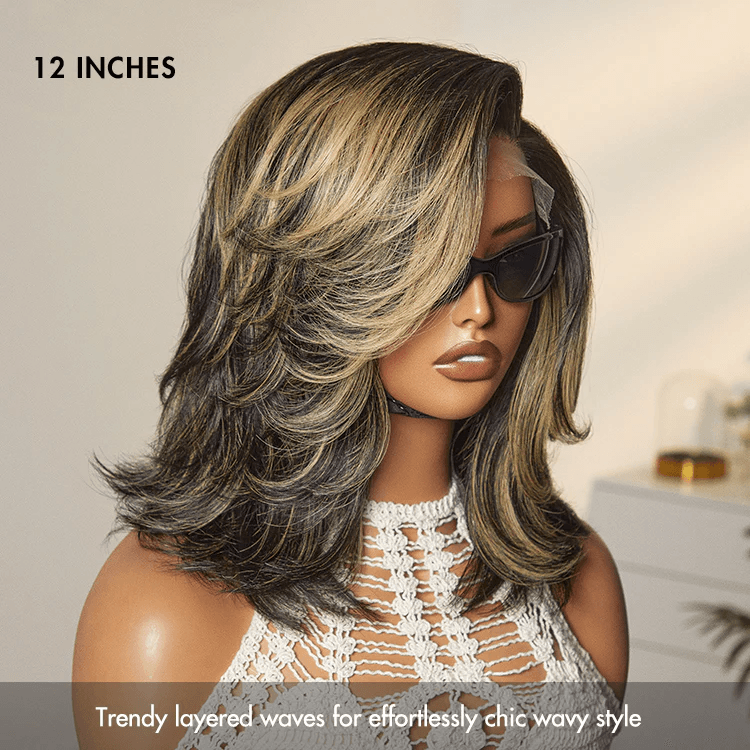 Honey Blonde Highlight Layered Cut 4X4 HD Lace Glueless Wig Human Hair Wig TianaHair