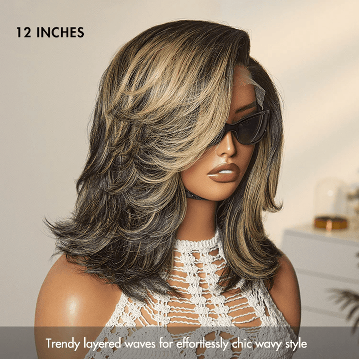 Honey Blonde Highlight Layered Cut 4X4 HD Lace Glueless Wig Human Hair Wig TianaHair