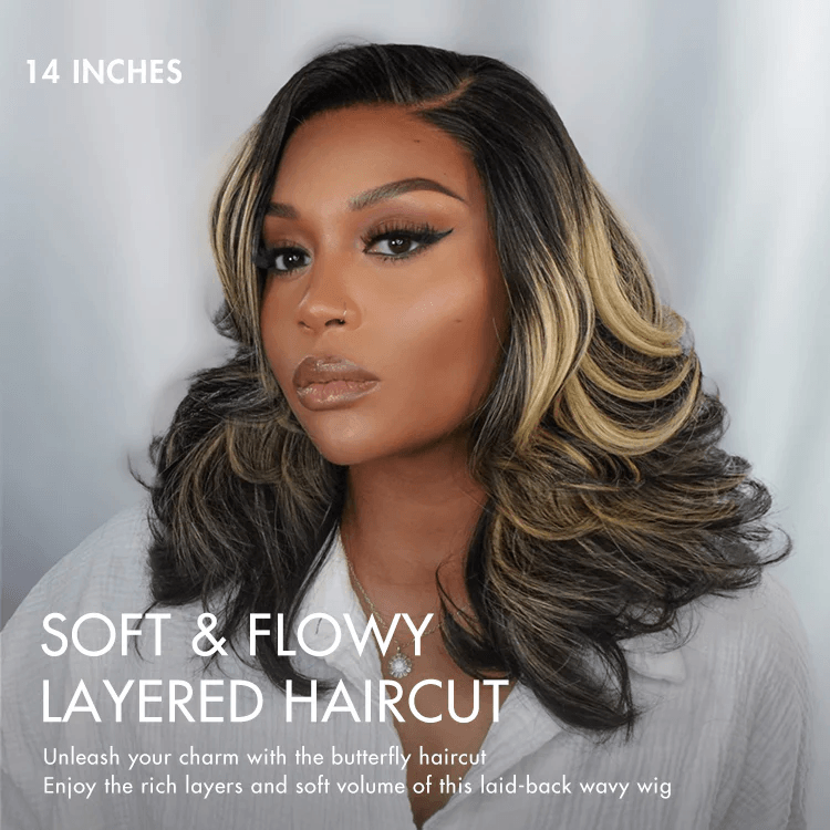 Honey Blonde Highlight Layered Cut 4X4 HD Lace Glueless Wig Human Hair Wig TianaHair