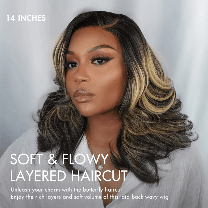Honey Blonde Highlight Layered Cut 4X4 HD Lace Glueless Wig Human Hair Wig TianaHair
