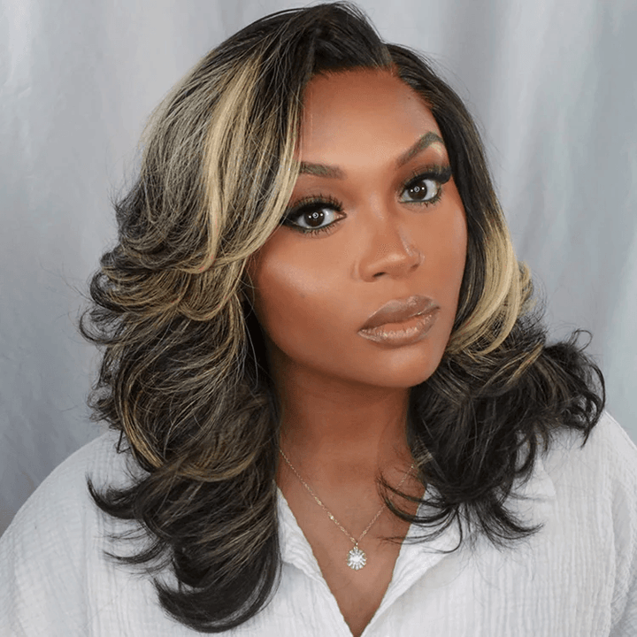 Honey Blonde Highlight Layered Cut 4X4 HD Lace Glueless Wig Human Hair Wig TianaHair