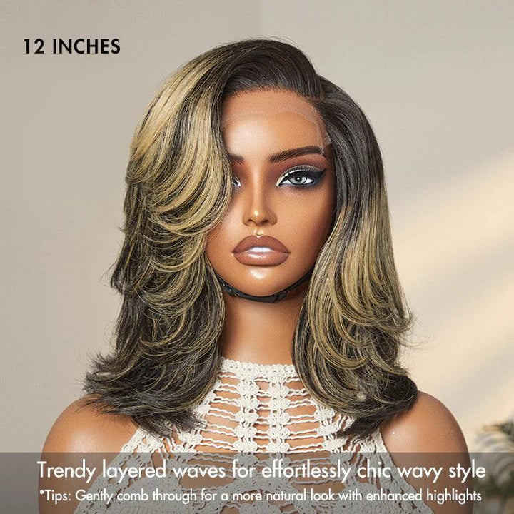 Honey Blonde Highlight Layered Cut 4X4 HD Lace Glueless Wig Human Hair Wig TianaHair