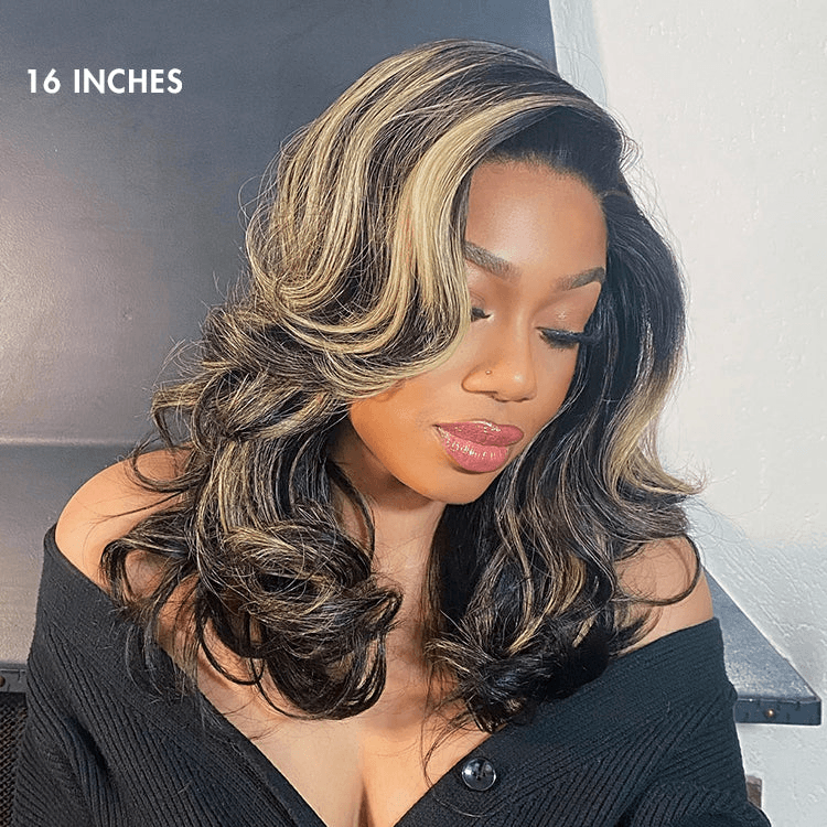 Honey Blonde Highlight Layered Cut 4X4 HD Lace Glueless Wig Human Hair Wig TianaHair