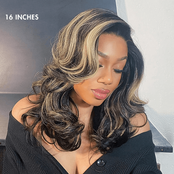 Honey Blonde Highlight Layered Cut 4X4 HD Lace Glueless Wig Human Hair Wig TianaHair