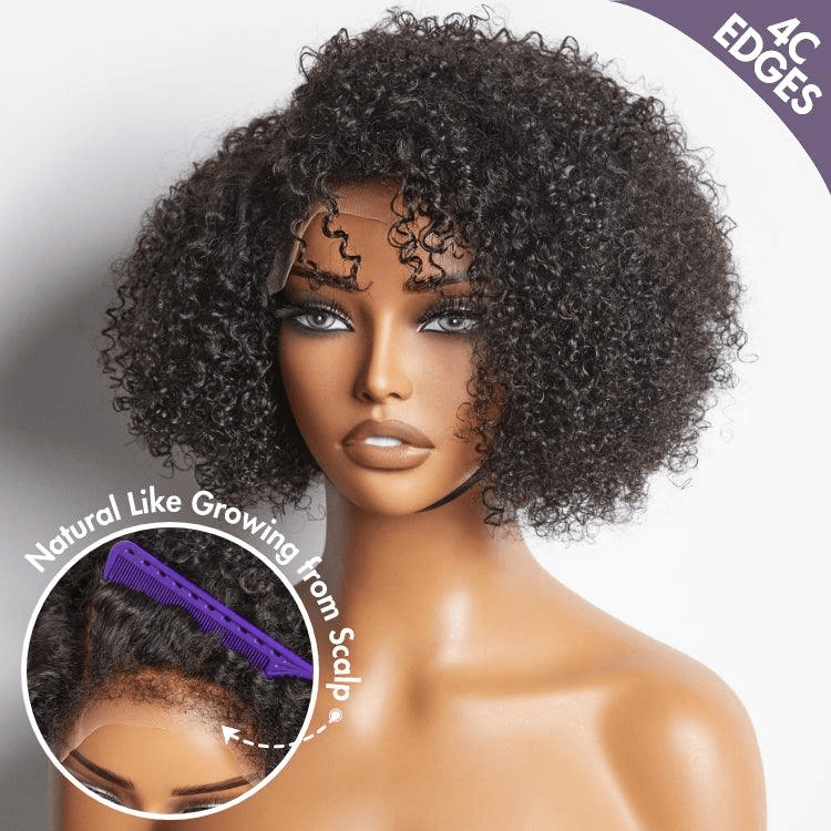 Kinky Edges Jerry Curly 6x4 Wear Go Glueless Side Part Short Wig TianaHair
