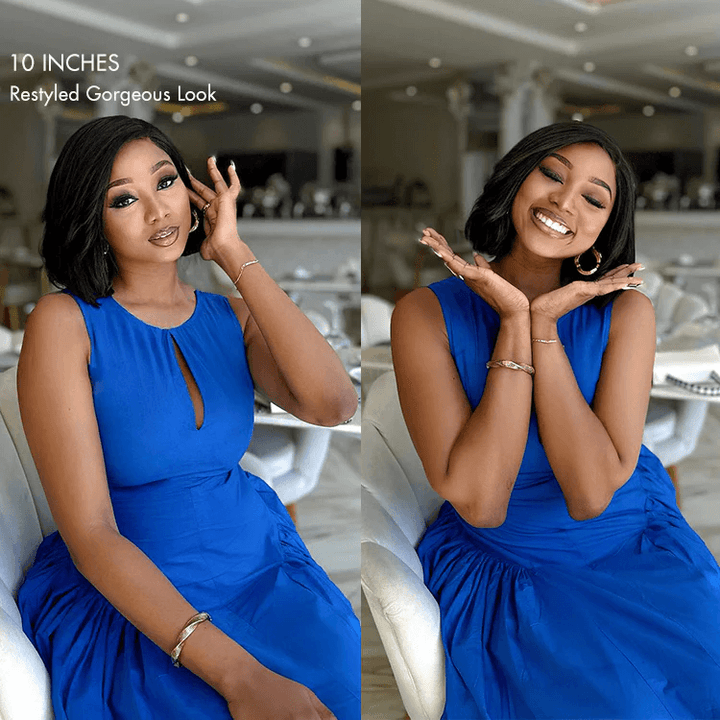 Layered Cut Yaki Straight Left C Part Glueless Minimalist 6x4 Lace Bob Wig Ready to Go TianaHair