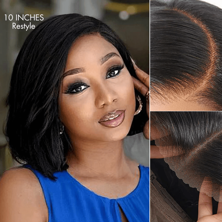 Layered Cut Yaki Straight Left C Part Glueless Minimalist 6x4 Lace Bob Wig Ready to Go TianaHair