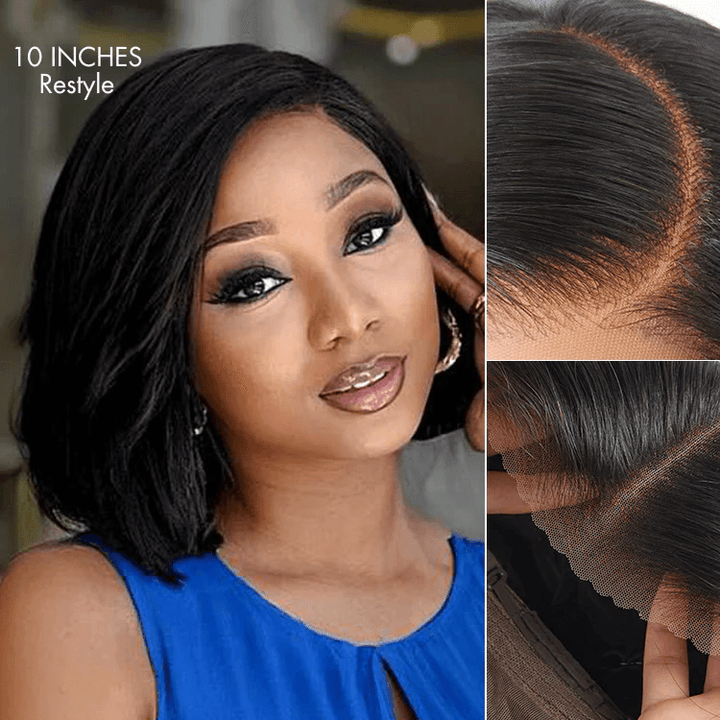 Layered Cut Yaki Straight Left C Part Glueless Minimalist 6x4 Lace Bob Wig Ready to Go TianaHair