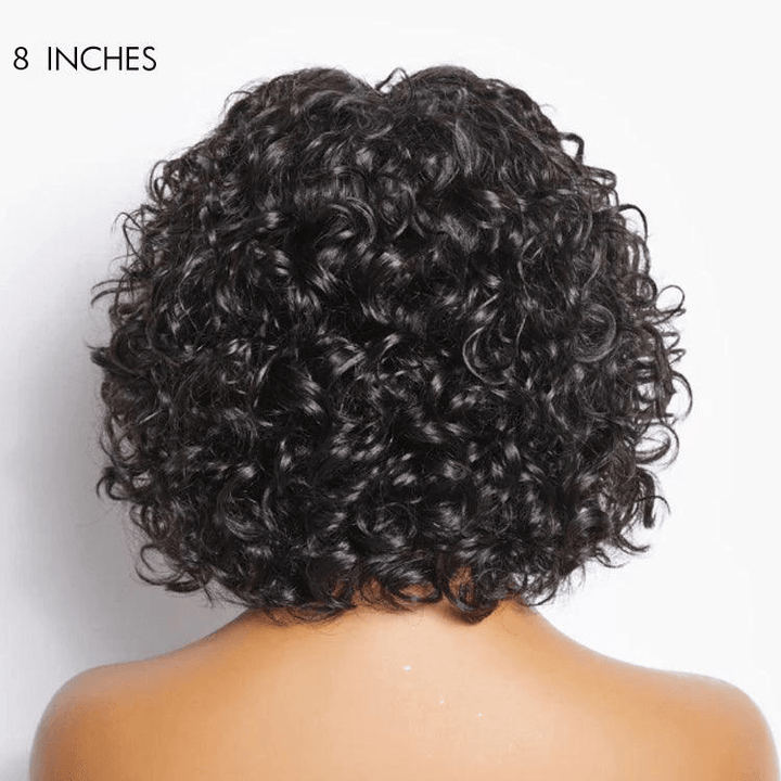 Light Weight Short Cut Water Wave Glueless No Lace Wig with Curly Bangs TianaHair