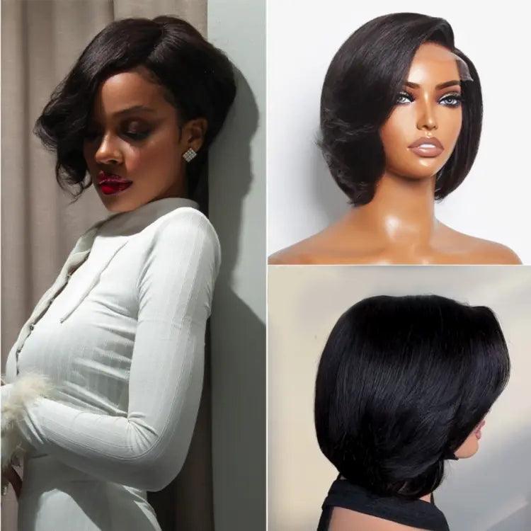 Mature Boss 13x4 Lace Pixie Cut with Swept Bangs Glueless Bob Wig TianaHair