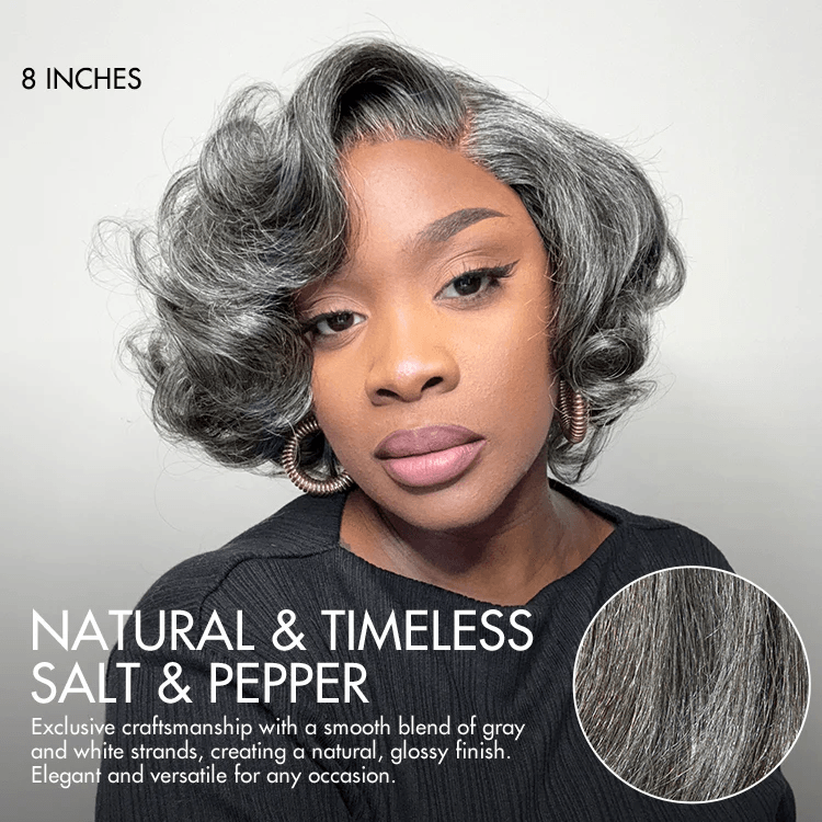 Mature Boss Salt and Pepper Bouncy Egg Curls 4x4 Lace Glueless Transparent Lace Grey Wig TianaHair