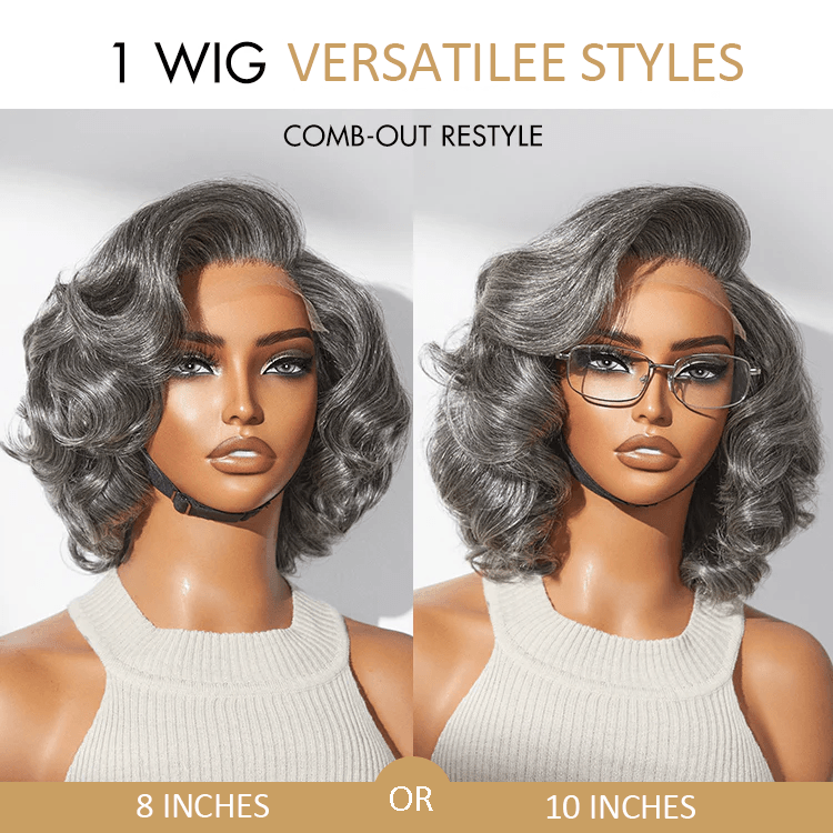 Mature Boss Salt and Pepper Bouncy Egg Curls 4x4 Lace Glueless Transparent Lace Grey Wig TianaHair