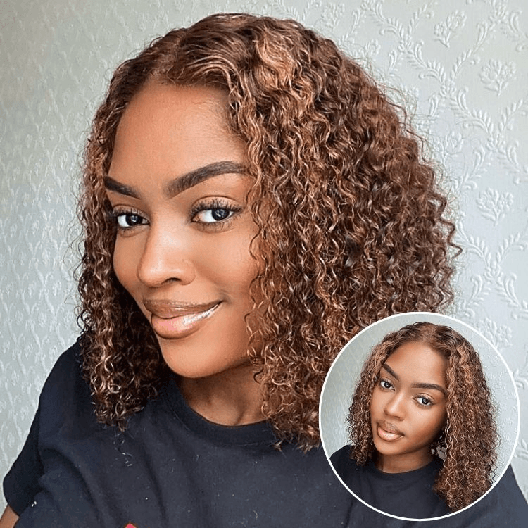 Mix Color Brown Curly Bob Wig 6x4 Glueless Pre-Plucked Wig 100% Human Hair TianaHair