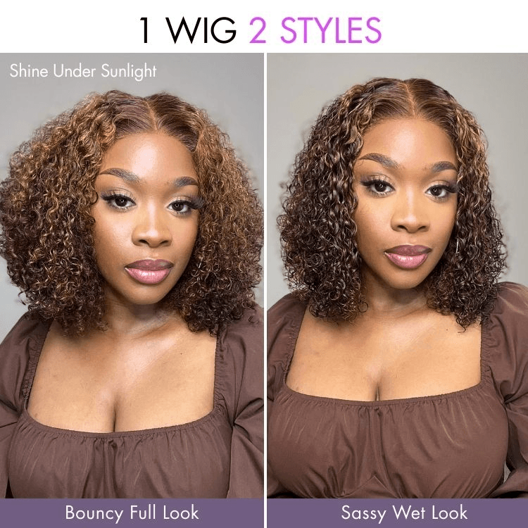 Mix Color Brown Curly Bob Wig 6x4 Glueless Pre-Plucked Wig 100% Human Hair TianaHair