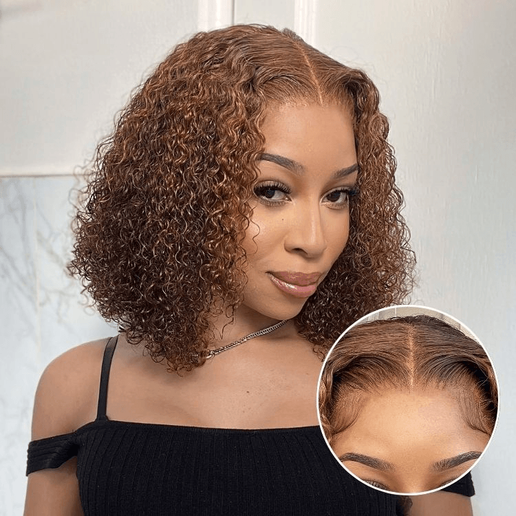 Mix Color Brown Curly Bob Wig 6x4 Glueless Pre-Plucked Wig 100% Human Hair TianaHair