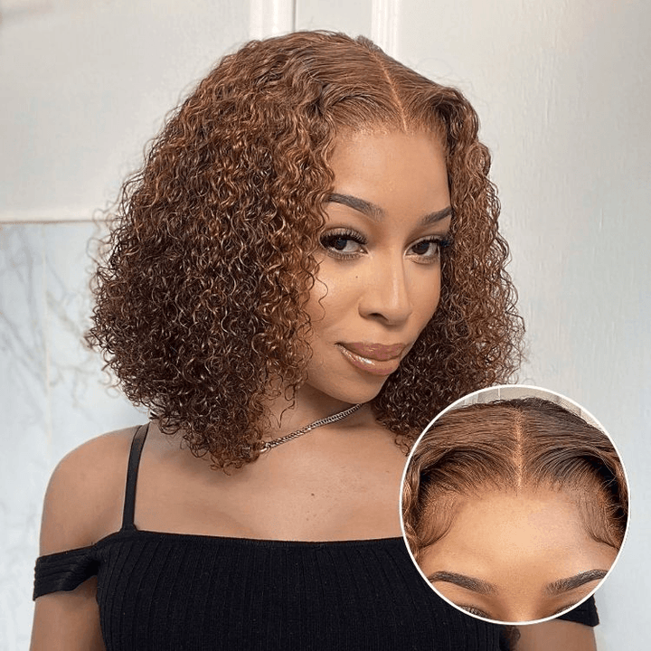 Mix Color Brown Curly Bob Wig 6x4 Glueless Pre-Plucked Wig 100% Human Hair TianaHair