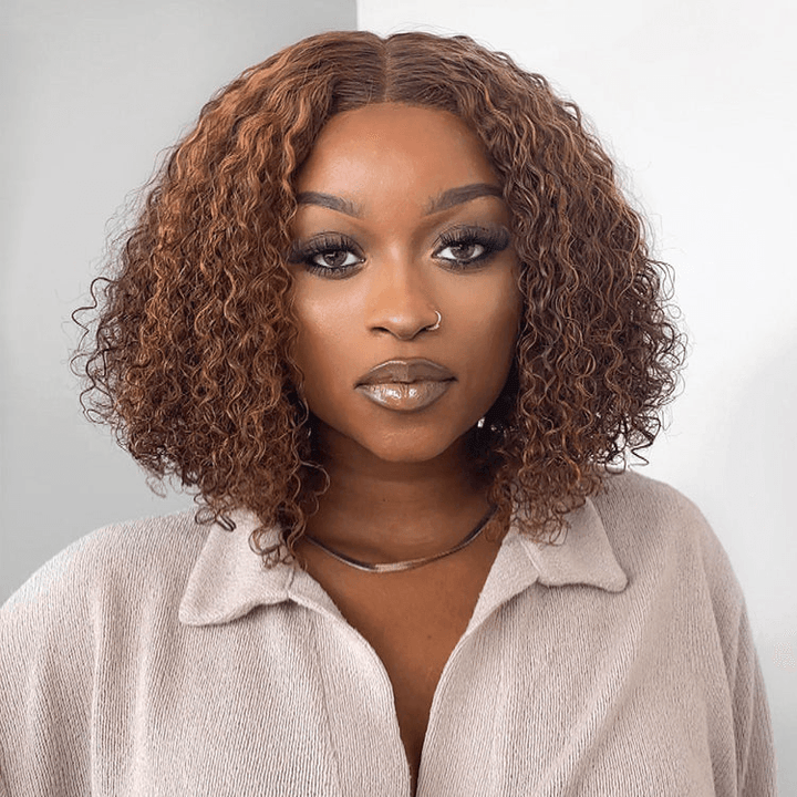 Mix Color Brown Curly Bob Wig 6x4 Glueless Pre-Plucked Wig 100% Human Hair TianaHair