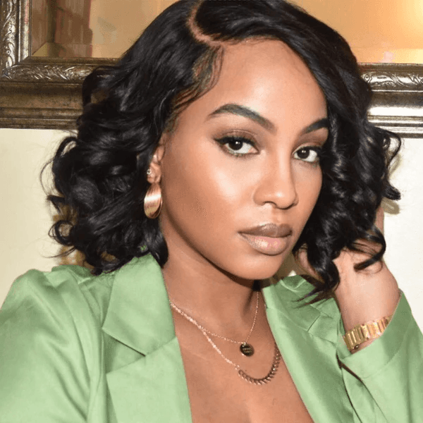 Natural Black Elegant Loose Wave 4x4 Closure Lace Glueless C Part Short Wig 100% Human Hair TianaHair