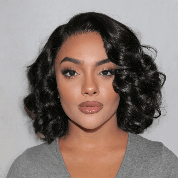 Natural Black Elegant Loose Wave 4x4 Closure Lace Glueless C Part Short Wig 100% Human Hair TianaHair