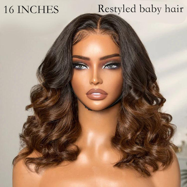 Natural Hairline Ombre Brown Loose Body Wave Glueless 13x4 Lace Wig Human Hair TianaHair