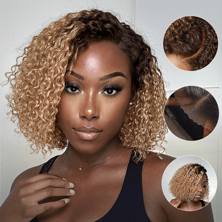 Ombre Ash Blonde 6x4 Lace Kinky Curly Wear And Go Glueless Wig TianaHair