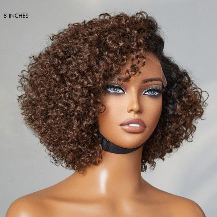 Ombre Brown Fluffy Kinky Curly Glueless 6x4 Lace Wig TianaHair