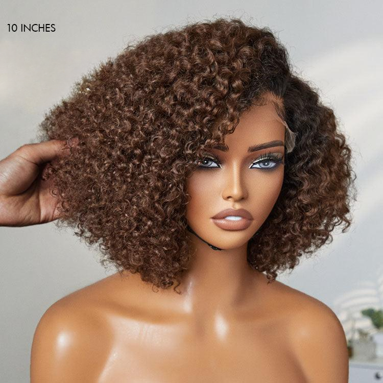 Ombre Brown Fluffy Kinky Curly Glueless 6x4 Lace Wig TianaHair