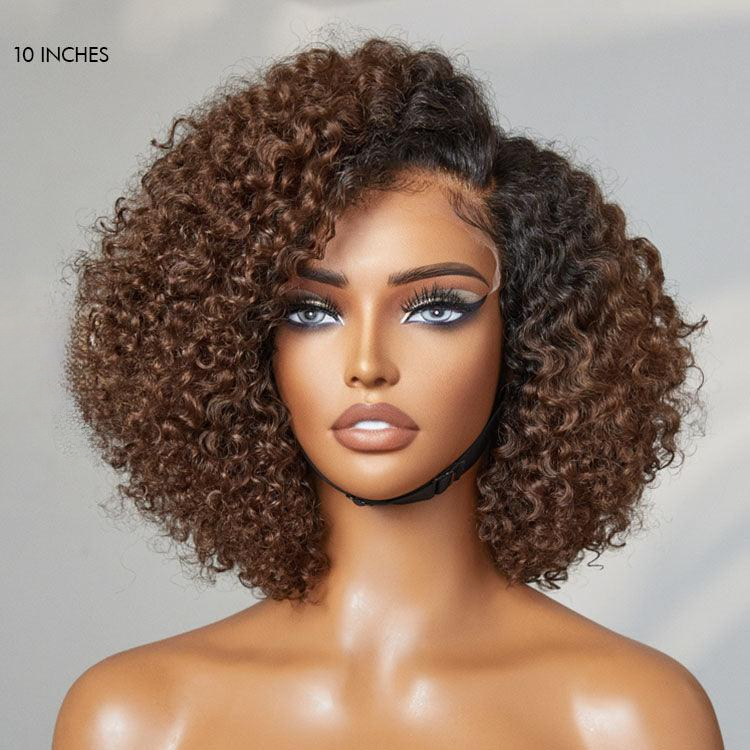 Ombre Brown Fluffy Kinky Curly Glueless 6x4 Lace Wig TianaHair