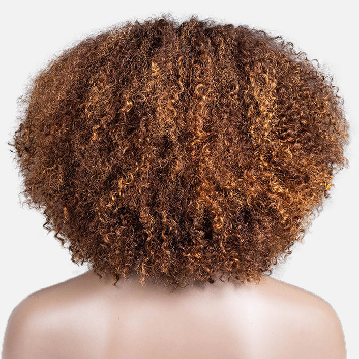 Ombre Honey Glow Afro Curly Glueless Short Curly Wig with Bangs TianaHair
