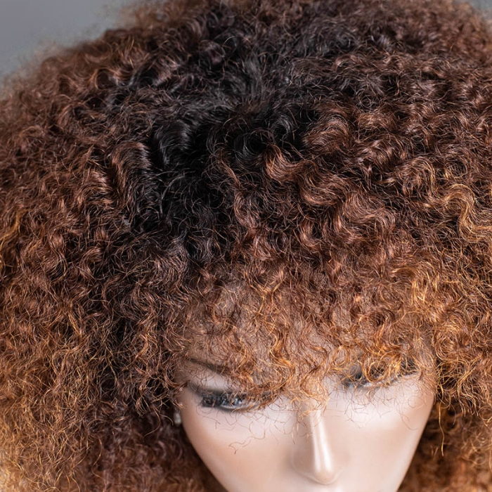Ombre Honey Glow Afro Curly Glueless Short Curly Wig with Bangs TianaHair