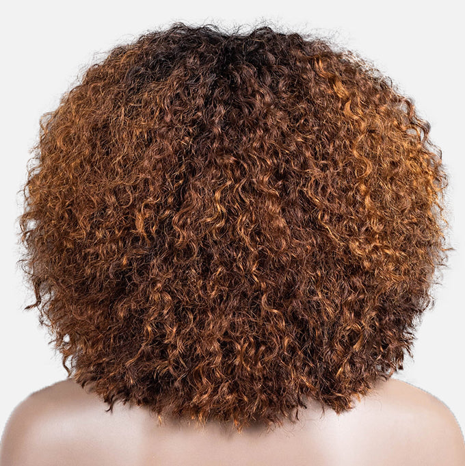 Ombre Honey Glow Burmese Curly Glueless Short Curly Wig with Bangs TianaHair