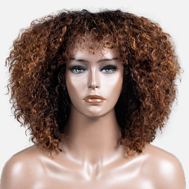 Ombre Honey Glow Burmese Curly Glueless Short Curly Wig with Bangs TianaHair