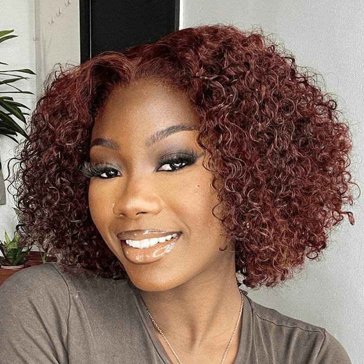 Reddish Brown Kinky Curly 4x4 Lace Wear And Go Glueless Short Curly Wig TianaHair
