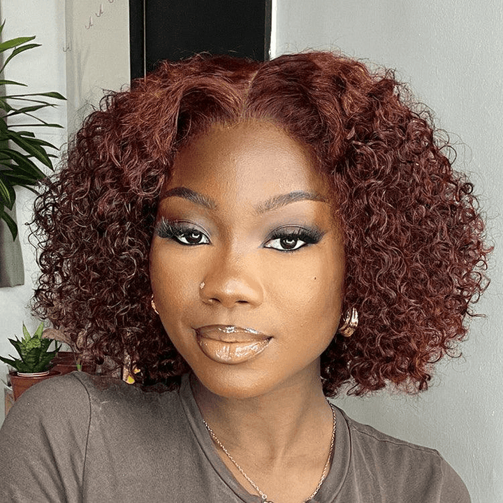 Reddish Brown Kinky Curly 4x4 Lace Wear And Go Glueless Short Curly Wig TianaHair