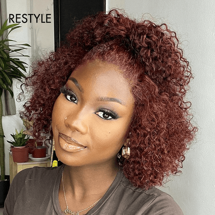 Reddish Brown Kinky Curly 4x4 Lace Wear And Go Glueless Short Curly Wig TianaHair
