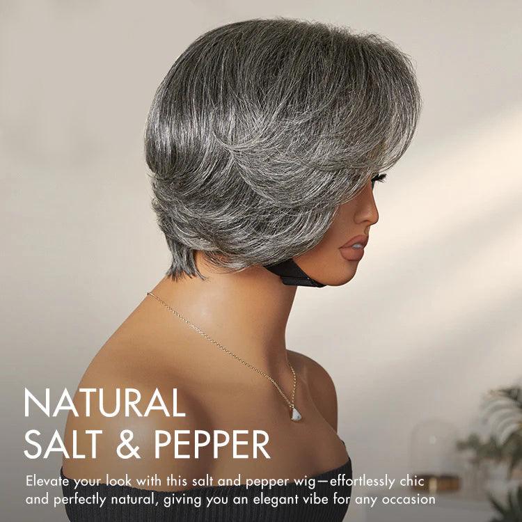 Salt and Pepper Short Pixie Cut Wig Glueless 4X4 Transparent Lace Grey Wig TianaHair