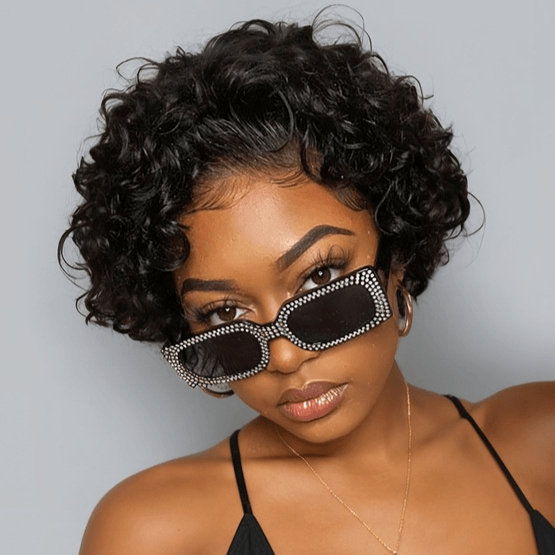 Short Curly Pixie Cut 13x1 Lace 6 Inch Wig 100% Human Hair Handtied Hairline TianaHair
