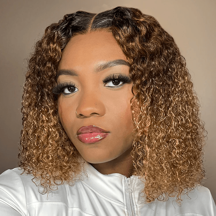 FlexCap Wear & Go Sun-kissed Ombre Blonde Kinky Curly 7x5 Pre-Everything & Transparent Lace Flexi-Fit Invisi Drawstring Cap Glueless Wig