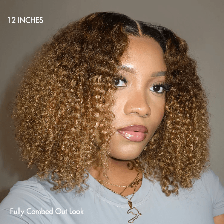 Sun-kissed Ombre Blonde Kinky Curly Glueless 6x4 Pre-Cut Lace Wig TianaHair