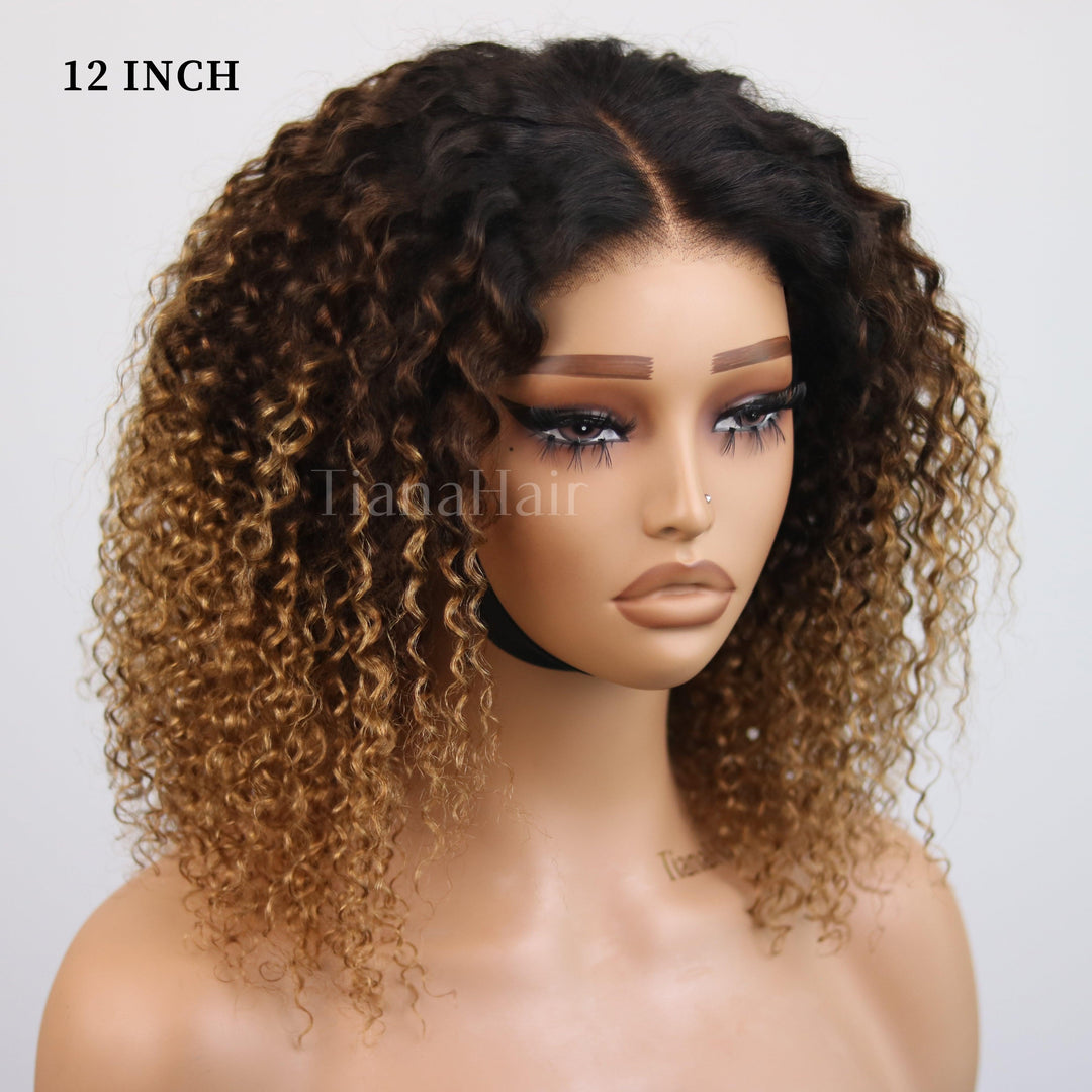 Sun-kissed Ombre Blonde Kinky Curly Glueless 6x4 Pre-Cut Lace Wig TianaHair