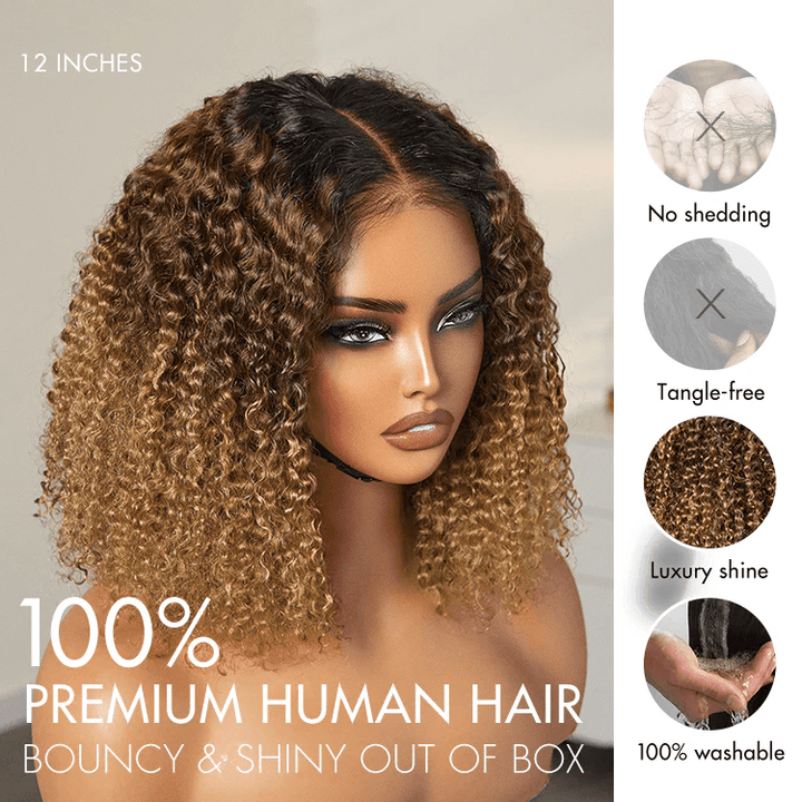 Sun-kissed Ombre Blonde Kinky Curly Glueless 6x4 Pre-Cut Lace Wig TianaHair